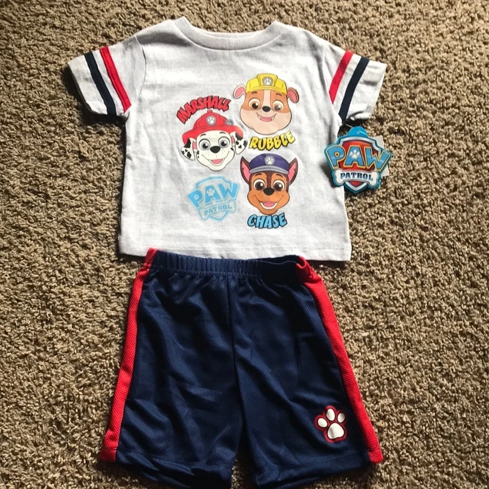 NWT Paw Patrol Gray Matching Tee Shirt and Shorts